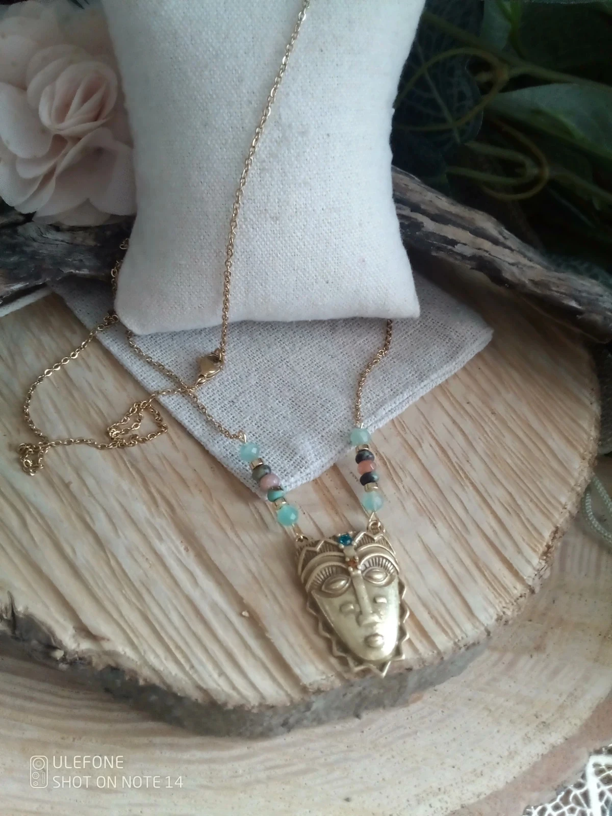 Collier masque Afrique et pierres naturelles semi précieuses – photo 2